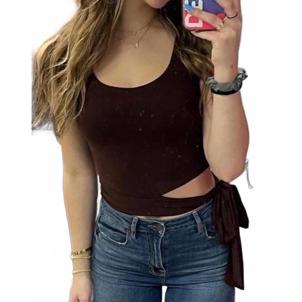 NEW VAVA izzy side tie crop top in chocolate brown